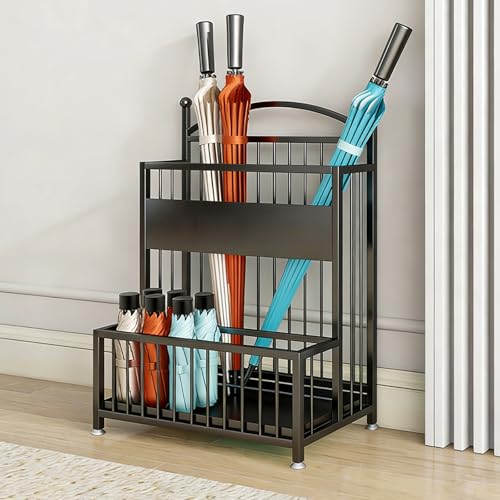 CLLXDZ Paragueros de Metal, Paragueros Modernos con Bandeja Recogegotas Extraíble, Umbrella Stand for Paraguas Largos/cortos, for Entrada, Oficina, Hotel(Black,48cm/18.9in)