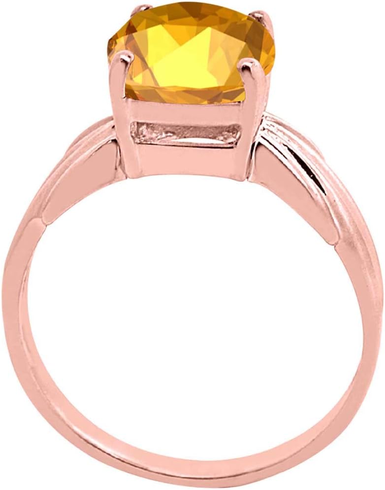 MauliJewels Rings for Women 2.25 Carat Cushion Cut Citrine Ring Prong-Setting 10K Solid Rose Gold Jewelry Gift