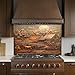Tempered Glass Backsplash for Kitchen, Farmhouse with Cow and Tree Design Glass Backsplash, Copper Look Backsplash for Kitchen Wall, Rustic Kitchen Backsplash, Easy to Install Stove Backsplash