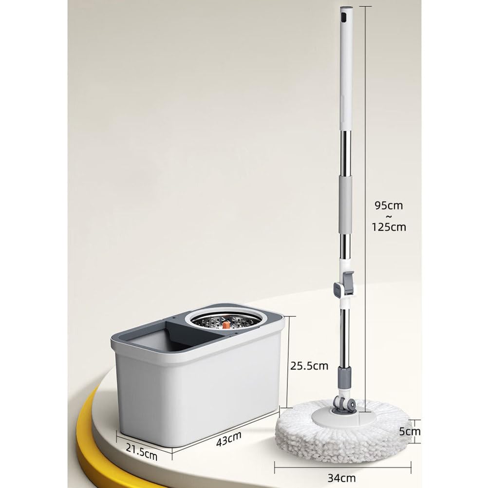 Juego de fregona giratoria y cubo con escurridor, sistema giratorio de 360°, mango ajustable y almohadillas de microfibra lavables para una limpieza eficiente del suelo del hogar