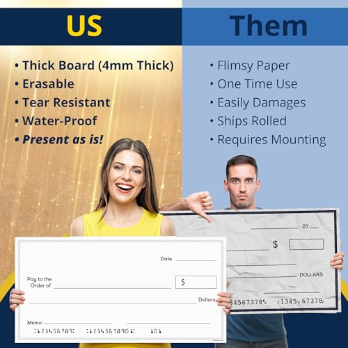 Giant Check for Presentation - 16" x 32", Big Oversized Blank Check for Fundraisers, Retirement, Charity & Donation Events