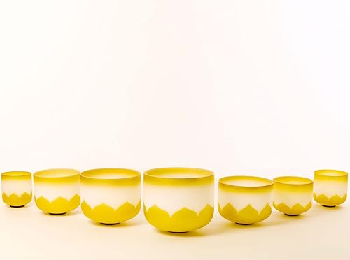 Miniatura 5 de Leize Juego de 7 cuencos de cristal de cuarzo con diseño de loto dorado de 6 a 12 pulgadas, diseño de chakra afinado, 432 Hz, con estuches de