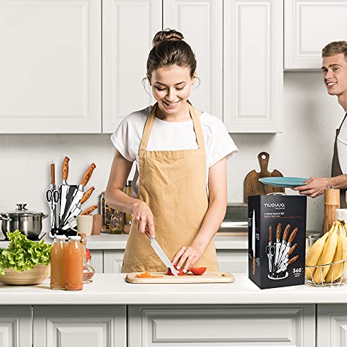 Sharp Kitchen Knife Set – Rotating 7 Pcs Stainless Steel Knife Block – 360 Degree Rotating Acrylic Stand – By Nuovva #TOP2