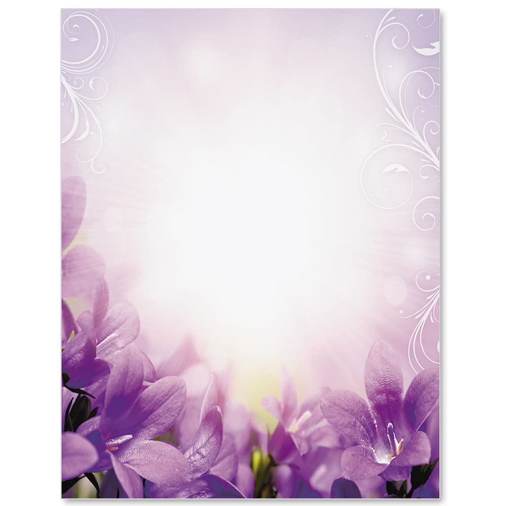 Decorative Border Paper - Beauteous Purple Parade Lilac Flowers, 8.5x11 Letterhead, 25 Sheets, For Invitations & Stationery
