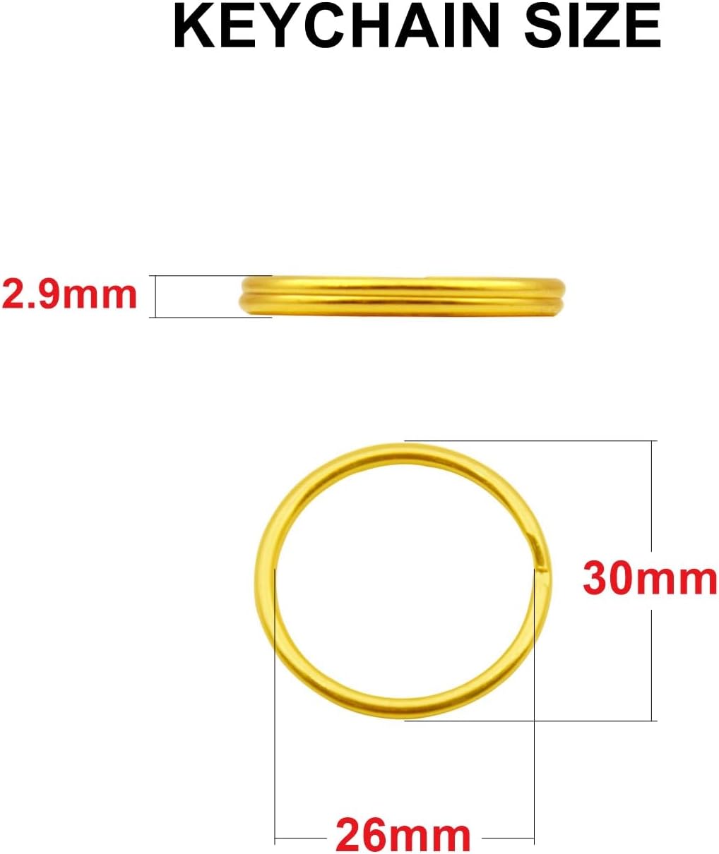 50pcs 30mm Key Ring Keychain Metal Golden Round Split Key Chains Rings Connectors for Home Car Dog Tag Office Ornaments Keys Attachment