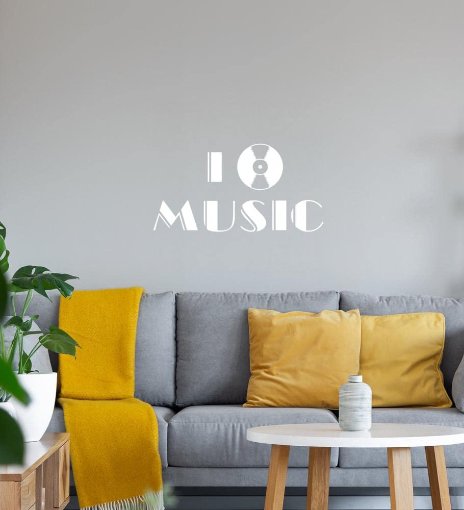 Adesivo da parete in vinile con scritta "I Listen Music", 88 x 46 cm, colore: bianco