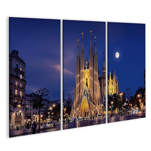Tableau Sagrada Familia la nuit déco salon moderne triptyque en toile