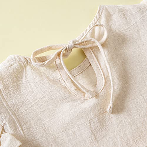 Goodplayer Toddler Girl Cotton Linen Dress Long Sleeve Ruffle Fall Dress Kids Solid Dresses Casual Clothes4