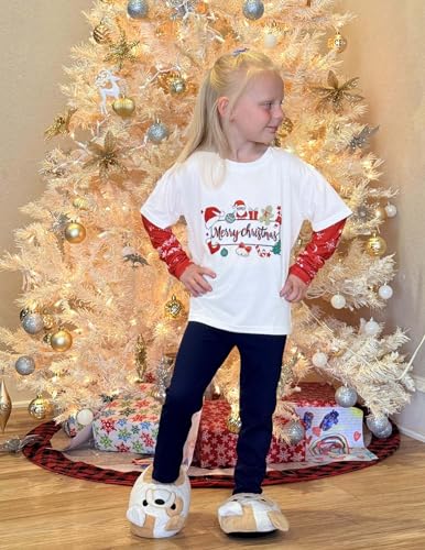 Image of Arshiner Girls Christmas Halloween Long Sleeve Shirts Graphic Stripe Plaid Patchwork Top Tee