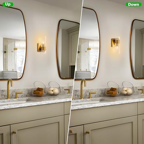 Image of Brass Indoor Wall Sconces Set of Two, Bathroom Vanity Light Fixtures Over Mirror, Glass Wall Lamps for Bedroom Side Vanity Lights for Bathroom Sink Hallway, E12 Base