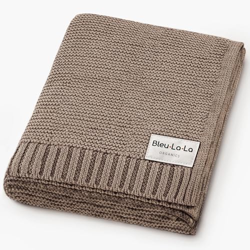 Image of Bleu La La - 100% Organic Cotton Heritage Knit Textured Baby Blanket - Signature Heritage Knit, Soft Breathable Newborn Baby Blanket (Heritage - Mocha)