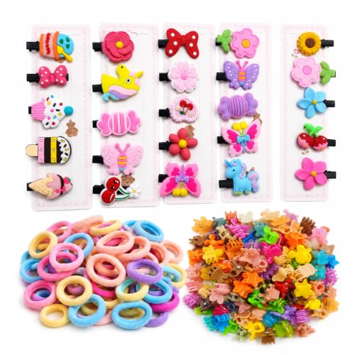 Image of 140 Pcs Hair Accessories for Kids Girls | Cute Baby Hair Clips, Rubber Bands & Mini Claw Clips Combo | Hair Accessories for Baby Girl | Kids Hair Clips Set | Mixed Designs