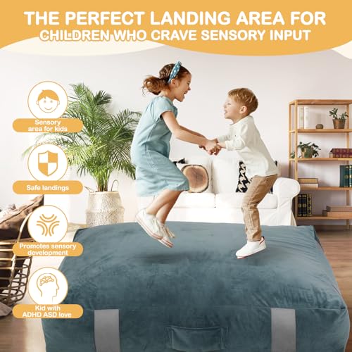 FINCOME 5'x 5' Crash Pads for Kids Sensory Gray Crash Pads with Foam Blocks Washable Velvet Cover Sensory Crash Pad for Climbing Gymnastics Sensory Pad for Sensory Tool, Schools, Sensory Therapy - Image 6