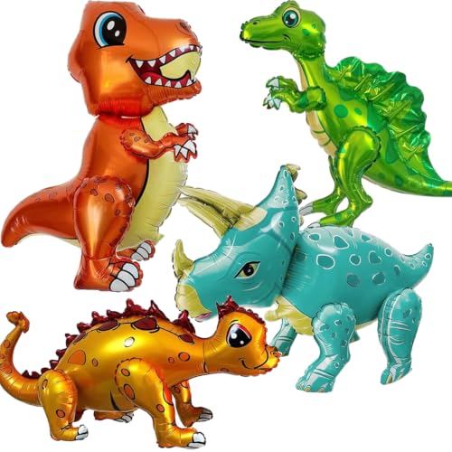 Giant 3D Dinosaur Balloon for Birthday Party Decorations Cute Self Standing Dino Balloons Aluminium Foil Balloons for Birthday Party Supplies Decor (4pack Dino)