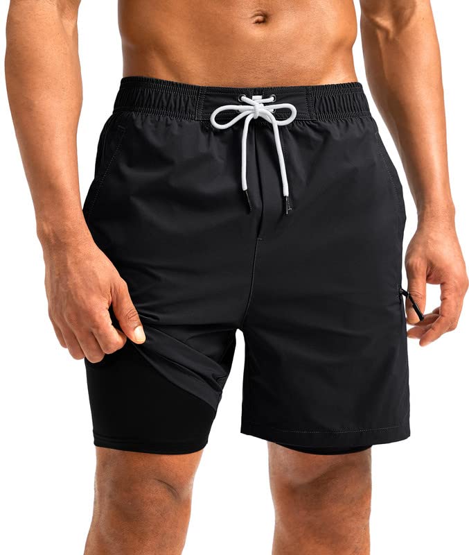 G Gradual Mens Swim Trunks with Compression Liner 5 inch Inseam Quick Dry Bathing Suits with Zipper Pocket-No Thigh Chafing