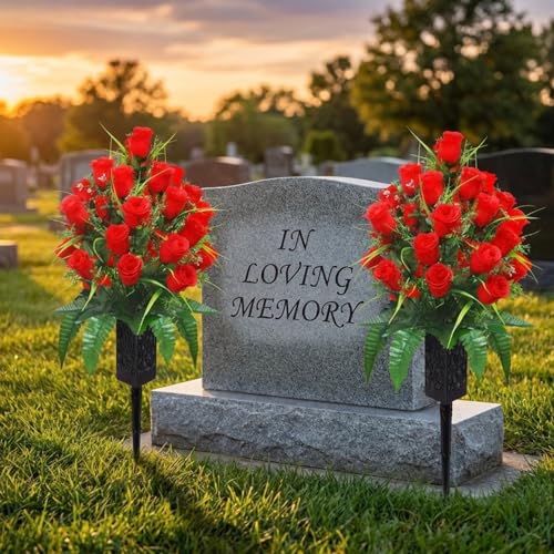 Ramo de rosas artificiales para tumbas de 51 cm con veinte flores para cementerio 3
