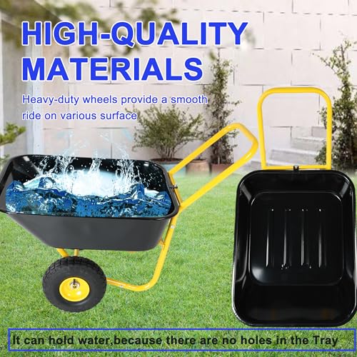 Carretilla de jardín heavy duty con ruedas, carga fácil para jardín y exterior, negro y amarillo miniatura 2