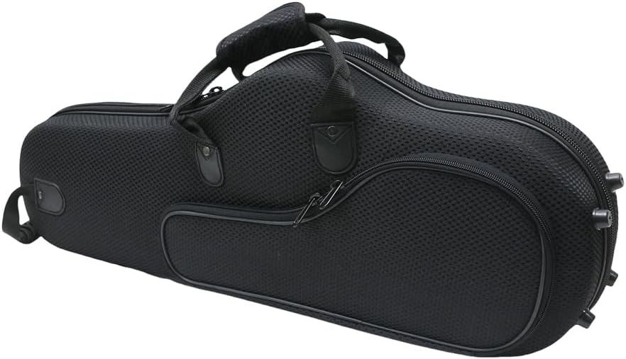 Lightweight Durable Alto sax case Plush interior Portable Saxophone carrying case Adjustable shoulder strap with frontside storage pocket nylon cover (Black)