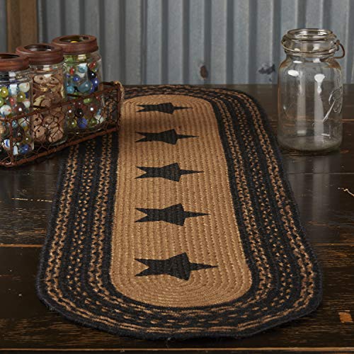 VHC-Brands-Farmhouse-Primitive-Jute-Black-Thanksgiving-Table-Runner-w-Stenciled-Stars-13×48 VHC Brands Farmhouse Primitive Jute Black Thanksgiving Table Runner w Stenciled Stars 13×48