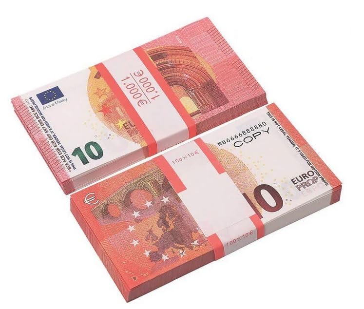Fake Money €10 Euro Bills, Prop Money Dollars | UK Company | 100 Notes | for Movies, Advertising, Play, Party, Supreme, Gun, Fancy Dress, Casino Games (10 Euro)