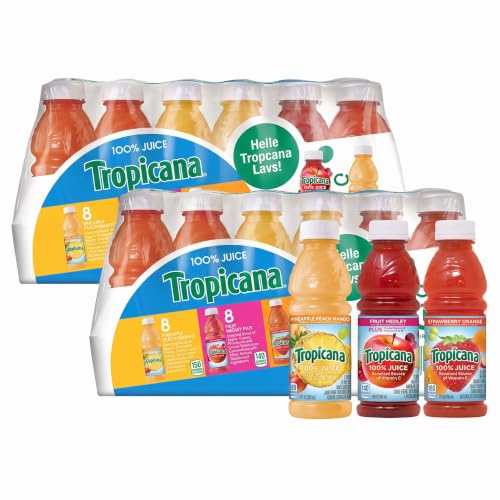 Tropicana 100% Juice 3-Flavor Fruit Blend Variety Pack, 10 Fl Oz, Bottles, (Pack of 48)