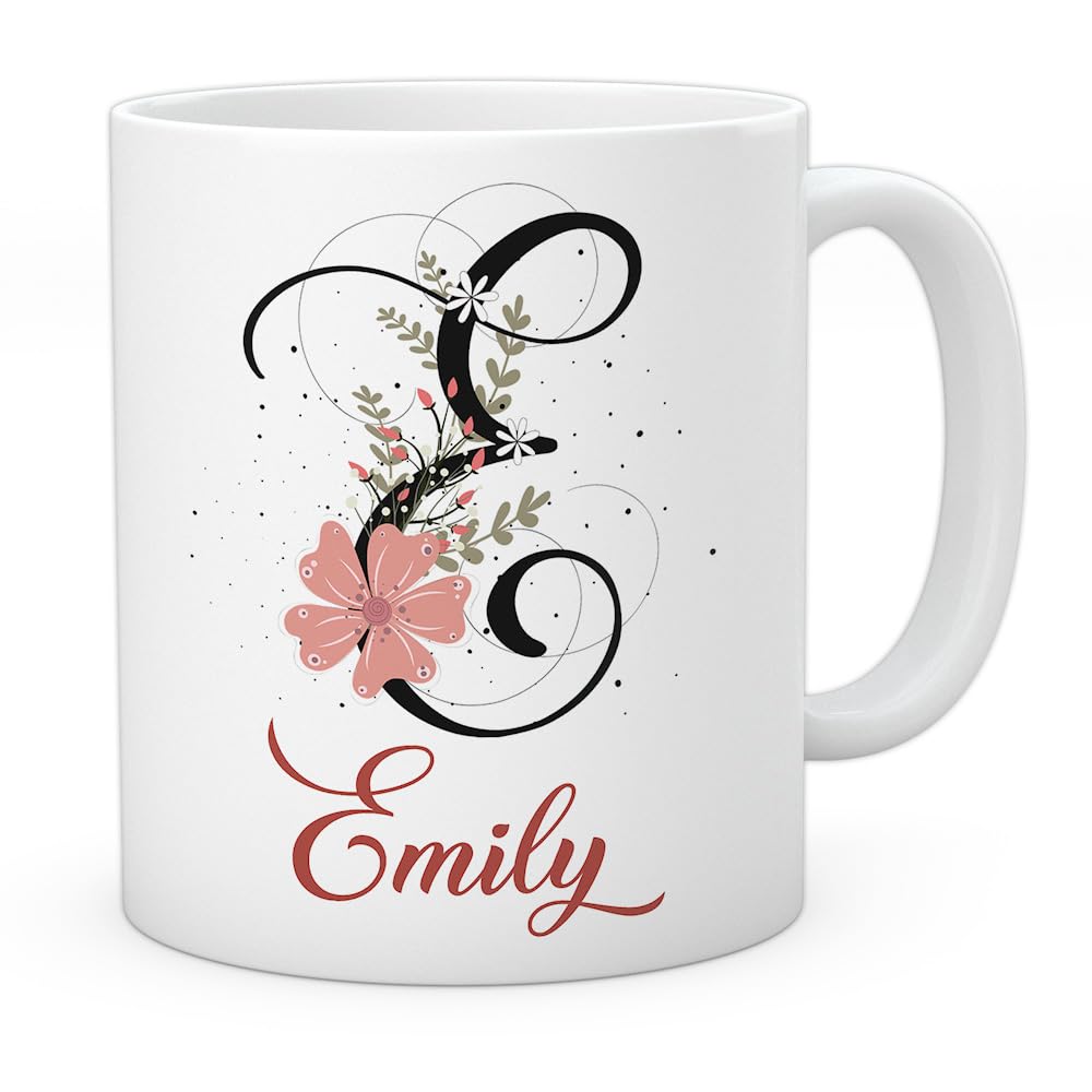 EnvyFone Personalised Floral Mug Stylish Initial with Name, Customised Gift for Valentine’s Day, Birthday, Christmas Day for Mom, Dad, Kids, Friends or Girls, 11oz Ceramic Coffee/Tea Cup