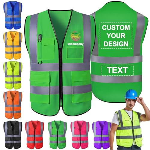 Morlavid Chaleco Reflectante Personalizado con Bolsillos Logo de Seguridad para Vigilante y Trabajo Hombre
