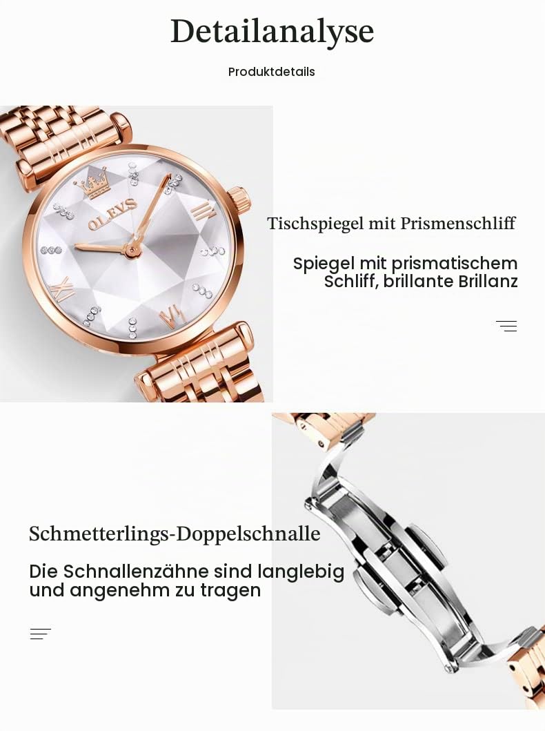 OLEVS Damenuhren Roségold Diamant Kleines Gesicht Edelstahlarmband Analoge Quarz Armbanduhren mit Kalender Leuchtend Wasserdicht Armreif Geschenke Set