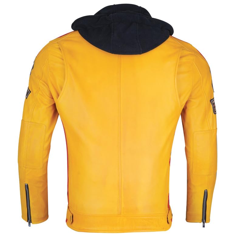 URBAN 5884 58-Gents skórzana kurtka motocyklowa, całkowicie zdejmowane ochraniacze, Żółty, 5XL