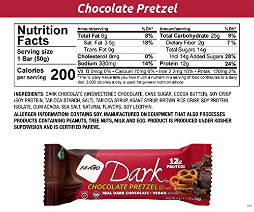 Image of Nugo Dark Chocolate Pretzel Bar with Sea Salt, 1.76 oz., 12-Count