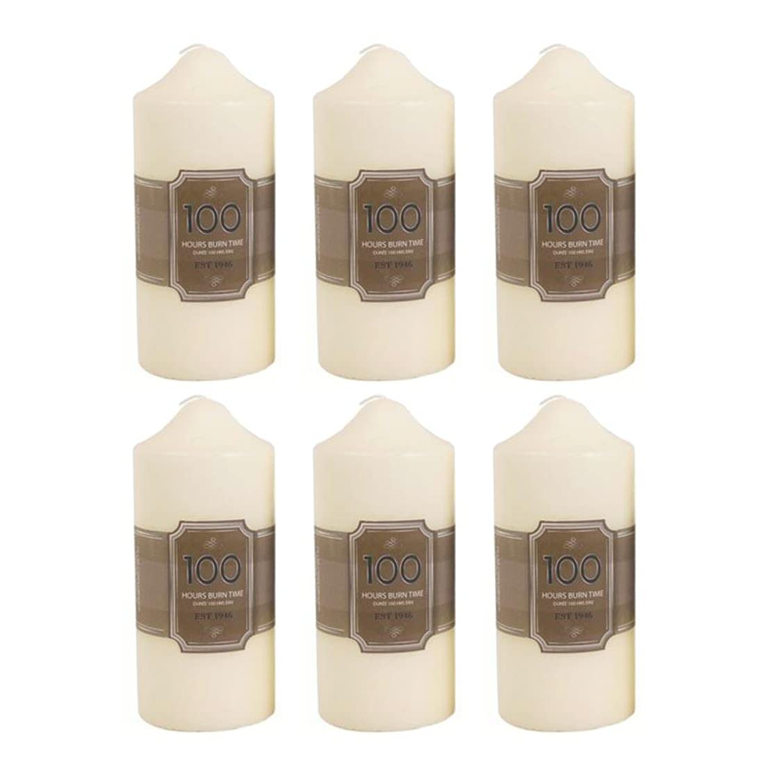 Pack of 6 x 100 Hour Cream Church Pillar Candles | 16cm x 7cm Ivory Cream Set of Six Unscented Decorative Votive Lantern Candle