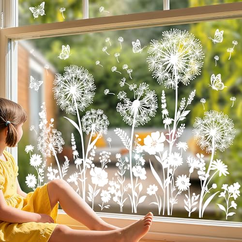 wondever Fenstersticker Weiße Löwenzahn Blume Fenster Aufkleber...