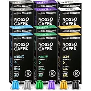 ROSSO CAFFE Espresso Capsules for Nespresso Machines – 120 Coffee Pods Variety Value Pack – Premium Aluminium Capsules – Breakfast, Medium, and Dark Roast