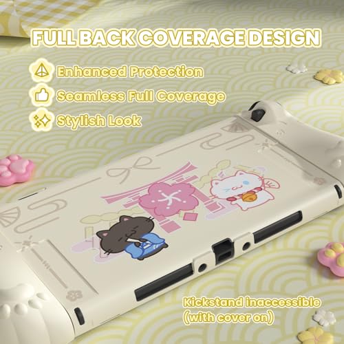 Image of PlayVital Cherry Blossoms Kitten Protective Case for Nintendo Switch 2 with Stand | Cute Cat Ear & Paw Silicone Grips, Dockable Hard Shell, 2 Joystick Caps | Full-Body Protection Cover, Antique Yellow