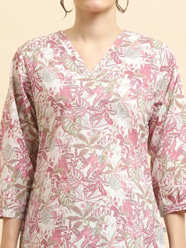 Image of Shree Women Liva (Rayon) White Floral Print Kurta
