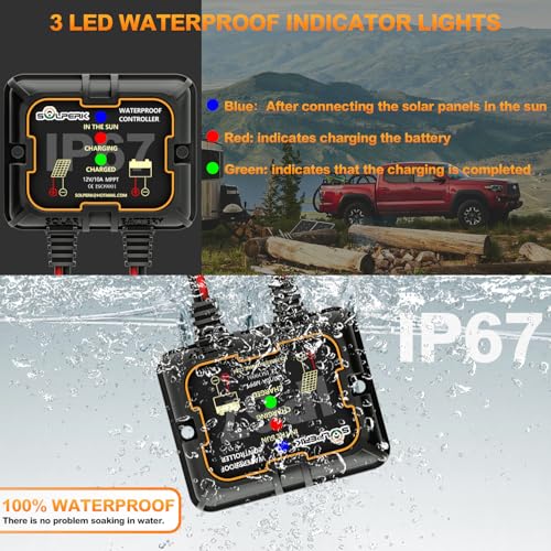 Image of SOLPERK Solar Panel Kit 10W 12V, Waterproof Solar Battery Trickle Charger Maintainer + Smart MPPT Controller + Adjustable Mount Bracket for Boat Car RV Motorcycle Marine Automotive