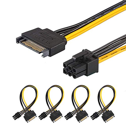 J&D 4-Pack SATA 15 Pin to 6 Pin PCI Express (PCIe) Graphics Video Card Power Cable Adapter (20 cm)