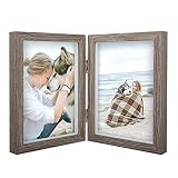 AEVETE 5x7 Double Picture Frames Hinged Wood Folding Picture Frames Vertically Display, Real Glass F