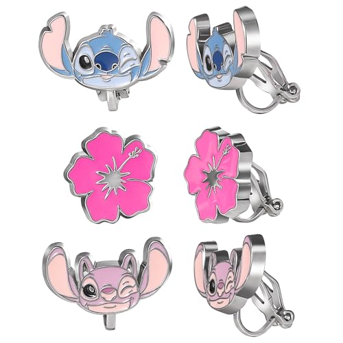 Disney Stitch and Angel Clip-On Earrings Official License, 3-Pack Gift Set