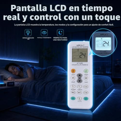 Miniatura 6 de Mando Aire Acondicionado Universal K-1028E 1000 en 1 Pantalla LCD | Cuenta con Temporizador, Reloj y Refrigeración Rápida, Compatible con LG, Samsung, Gree, Toshiba, Haier, Midea y Más Marcas