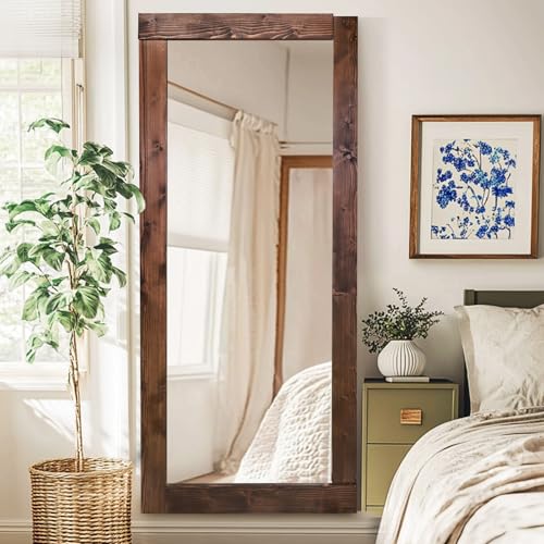 Image of 71x32in Full Length Mirror, Solid Wood Convex Frame, Brown