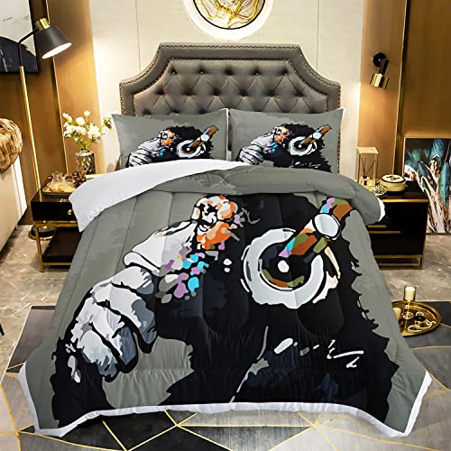 Image of AILONEN Monkey Comforter Set for Teens Boys Kids, Cute Monkey Bedding Set Full Size,Superior Animal Quilted Duvet Ultra Soft,3 Piece 1 Comforter and 2 Pillowcases,Microfiber Fabric