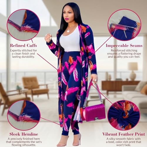 Image of Max2co Women 2 Piece Outfits Floral Long Sleeves Open Front Cardigan Cover up with Leggings High Waist Long Pants Set