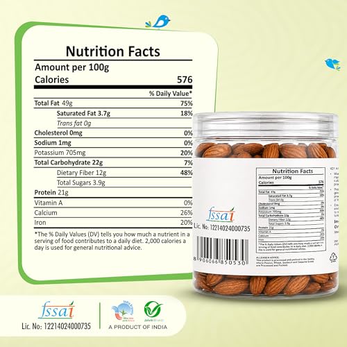 Image of Natureland Organics Almonds 250 Gm, Healthy Organic Dry Fruits
