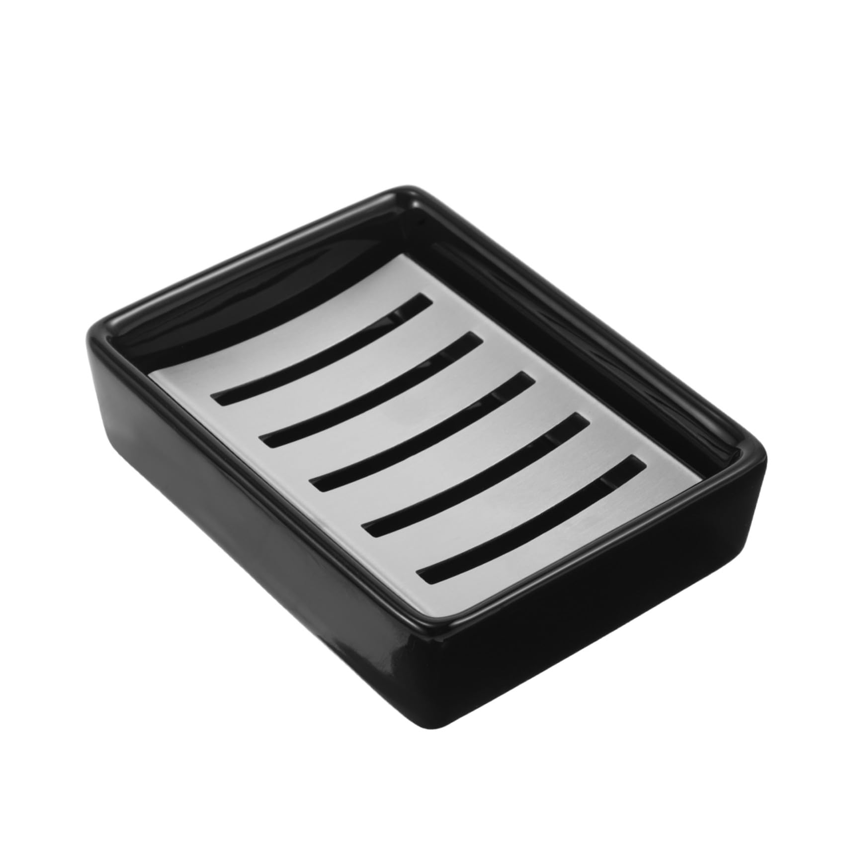 Jabonera de Baño Rectangular de Doble Capa Drenaje, de Cerámica y Acero Inoxidable para Jabón, Diseño Elegante y Autocontenida