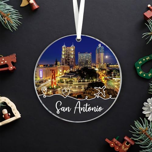 Lerime66 San Antonio City Travel Souvenirs Christmas Ornament Acrylic, New City Gift, New Home Gifts, Move to San Antonio City in Texas Gifts, Ornament Gifts for Friends, San Antonio City Lovers