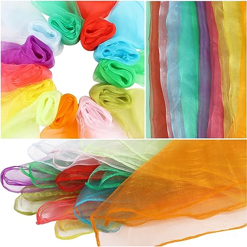 KIMOBER 12PCS Square Dance Scarves,12 Colors Juggling Silk Magic Tricks Music Movement Scarf Props for Kids Toddlers Children(24in × 24 Inches)4