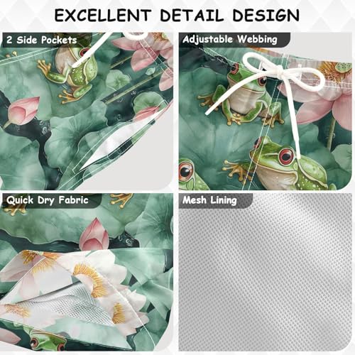 Pigsaly Boys' Swim Board Shorts Lotus Flowers Watercolor Green Frogs Boy's Swim Trunks Kids Swimwear 3T3