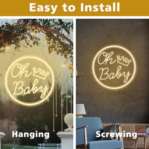 Image of Oh Baby Neon Sign for Wall Decor,Neon Oh Baby Sign Dimmable USB Powered, Oh Baby Light Up Sign for Baby Shower Decorations, Birthday Party, Wedding Decor, Warm White