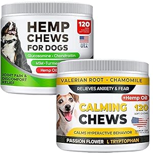 All-Natural Hemp + Glucosamine Chews and Hemp Calming Chews for Dogs Combo – Advanced Hip & Joint Supplement w/Hemp Oil…